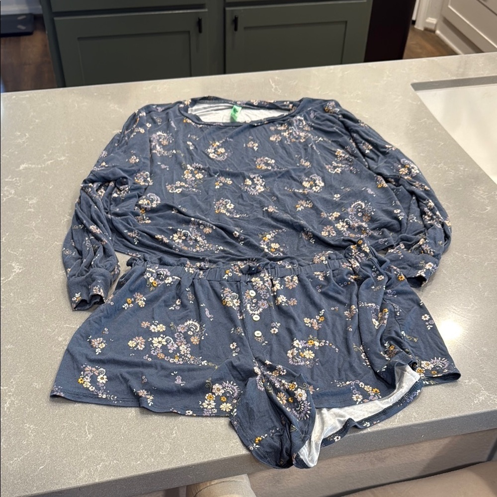 Honeydew Intimates Floral Pajama Set - Blue and White